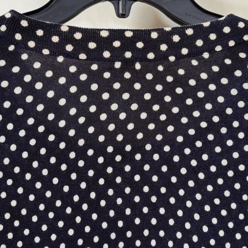 J.Crew Merino Wool Polka Dot Sweater Medium Navy Ivory 3/4 Sleeve Knit